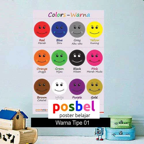 Warna poster belajar mainan anak edukatif edukasi bahasa inggris alat peraga 100