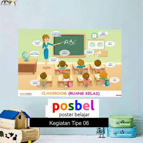 Kegiatan Tipe 6 poster belajar mainan anak edukatif edukasi bahasa inggris alat peraga