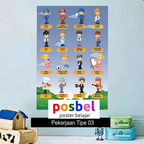 Pekerjaan Tipe 3 poster belajar mainan anak edukatif edukasi bahasa inggris alat peraga